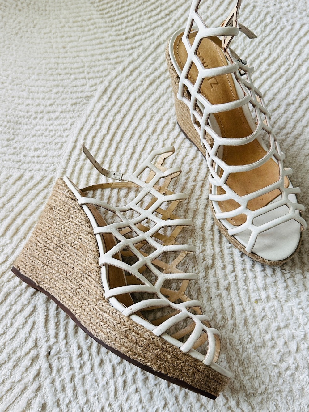 SCHUTZ Gladiator Wedge Espadrille White Genuine Leather